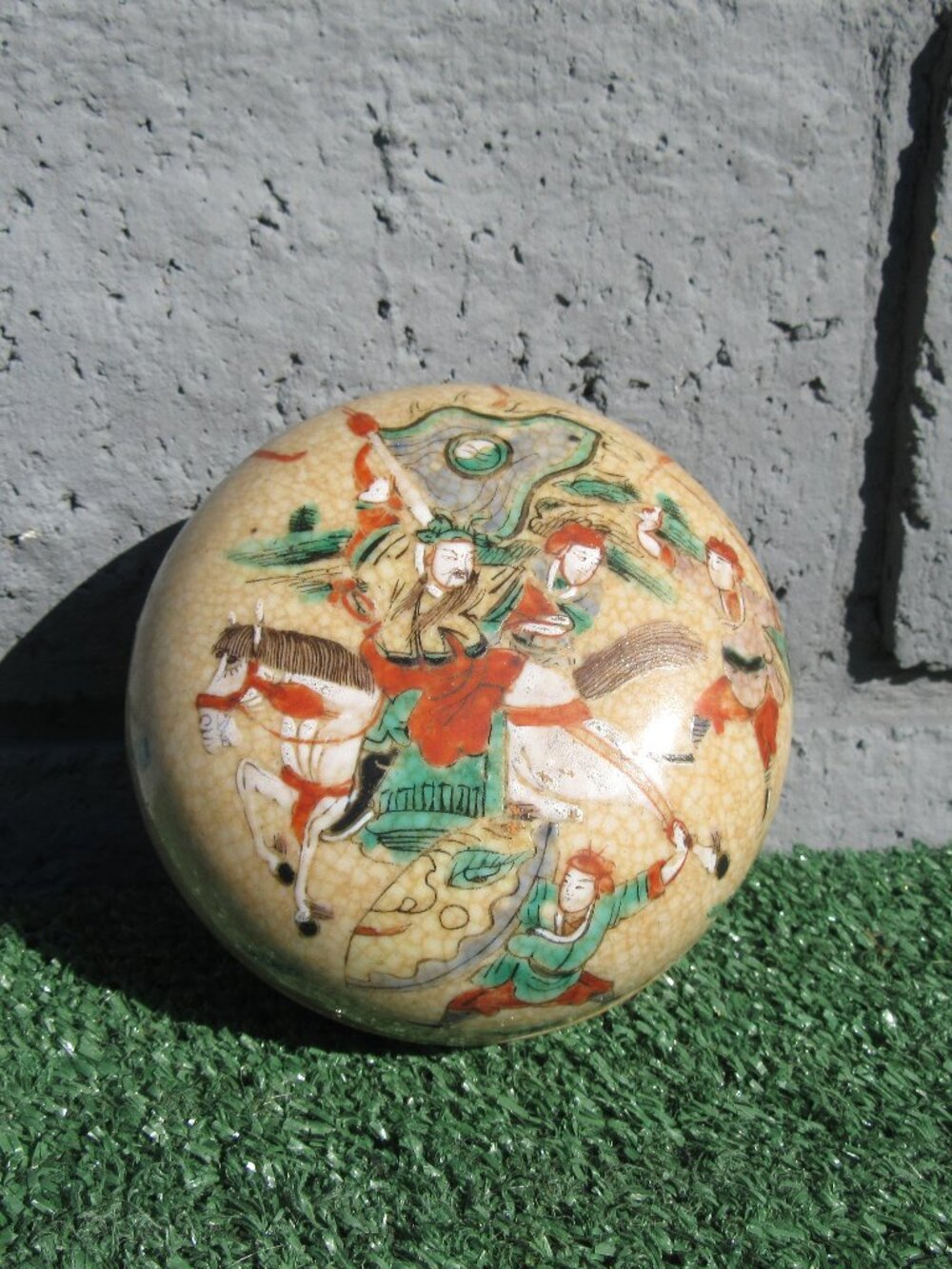 Vintage Hand Painted Japanese Satsuma Warrior Bowl Jar w/ Lid Trinket Dish